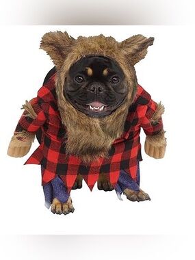 Rubie's Red and Black Buffalo Plaid Werewolf Dog Costume with Faux Fur Hood
